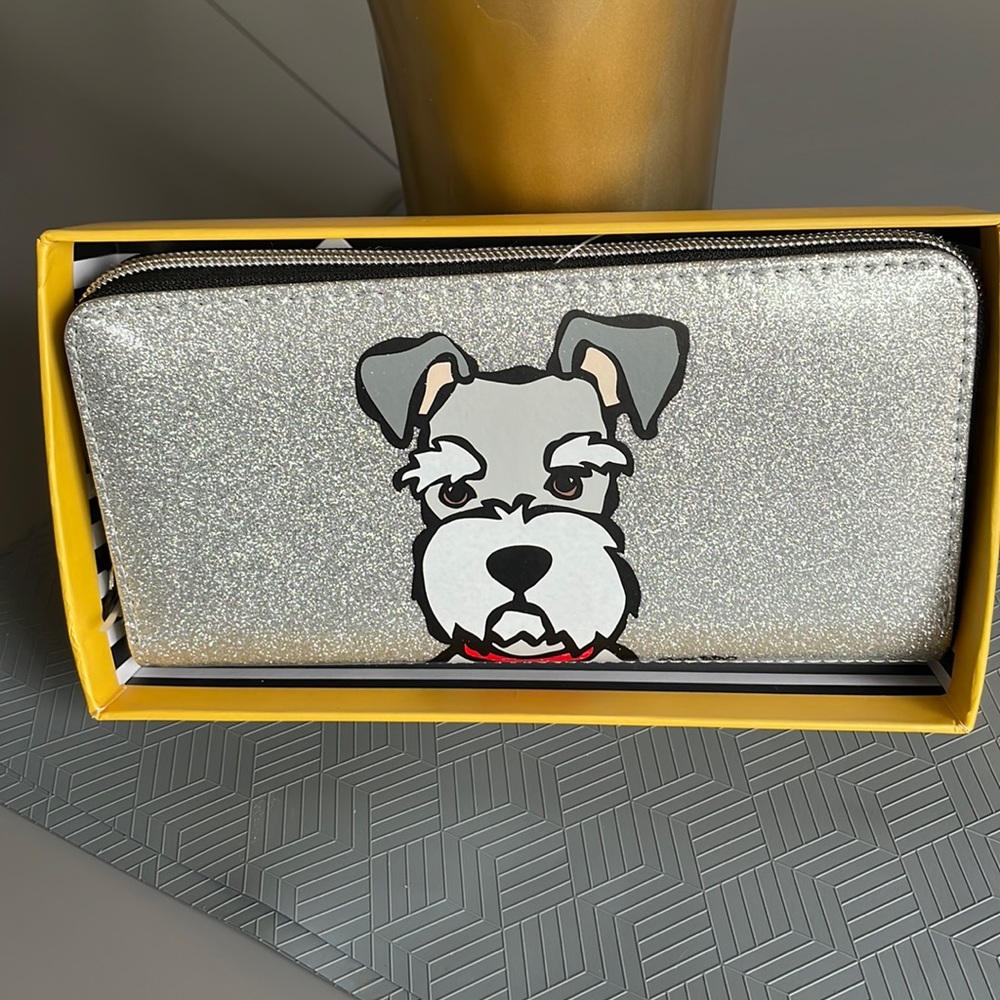 NIB Marc Tetro Schnauzer Silver Sparkly Zip Around Wallet